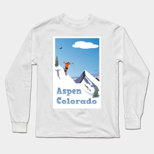 Aspen,Colorado,Rocky Mountain, Ski Poster Long Sleeve T-Shirt